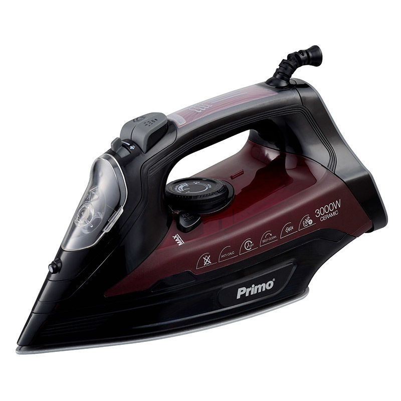 PRIMO PRSI-40313 Σίδερο Ατμού με Κεραμική Πλάκα 3000W Anti-drip Anti-calc Auto shut-off Μαύρο-Μπορντώ (400313)